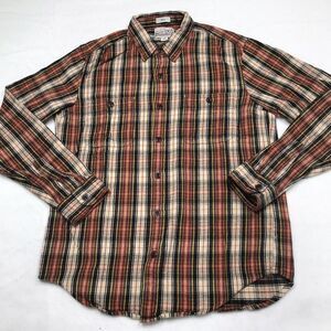 J CREW Mid Weight Flannel Shirt Men M Ocher Black Plaid Halloween Autumn Slim